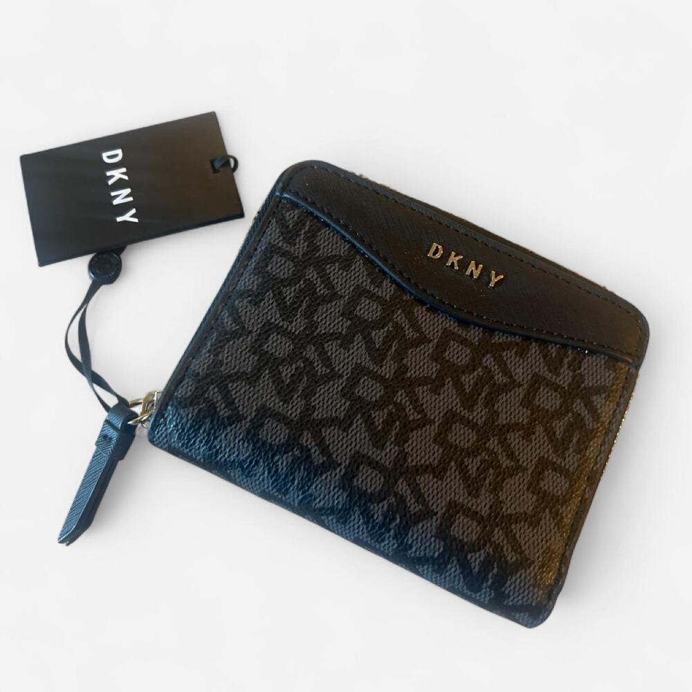 DKNY Dayna Small Zip-Around Wallet – Black & Gray – New With Tags